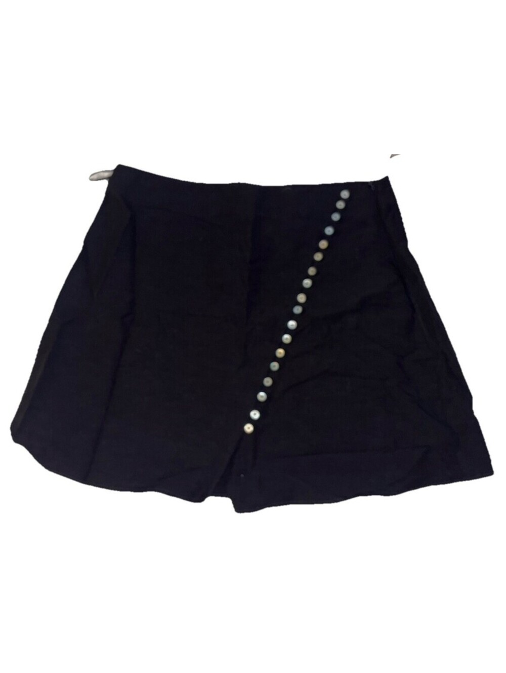 Zara Linen Blend Black Asymmetrical Button Front Mini Skirt Size S